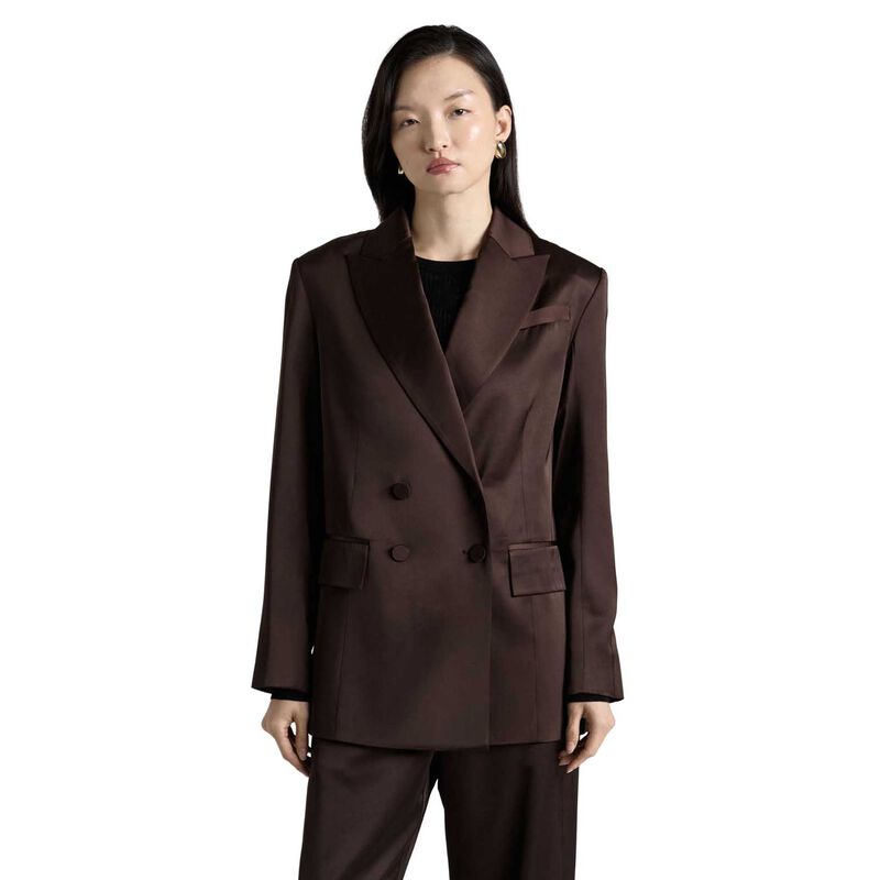 Cue Matte Satin Viscose Double Breasted Blazer image number 0